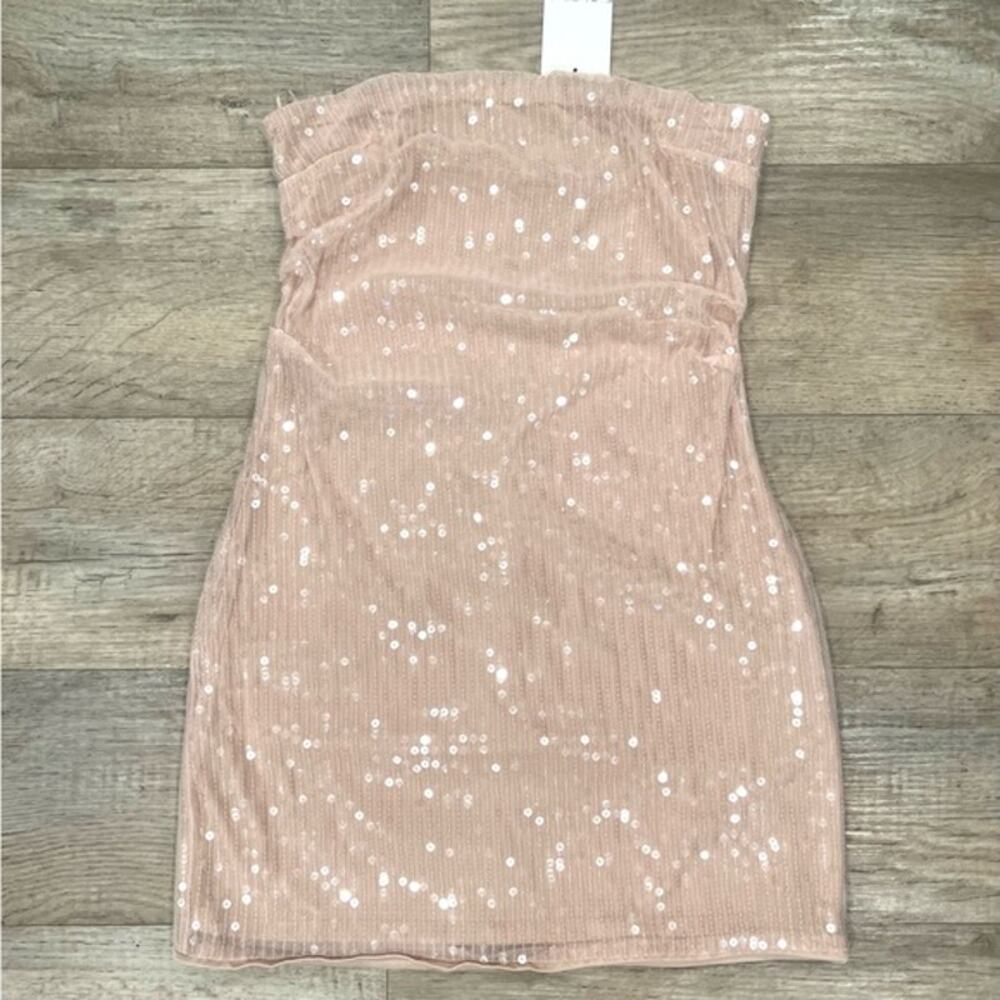 ZARA Strapless Sequin Mini Dress NWT Pink Size L - Picture 15 of 16